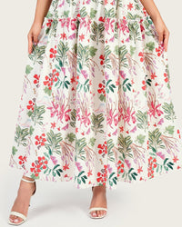 Luxury Poplin Floral Maxi Dress with Off-Shoulder Ruffle Neckline - Noētic
