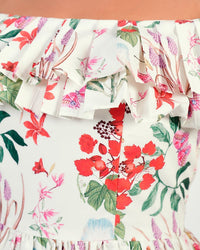 Luxury Poplin Floral Maxi Dress with Off-Shoulder Ruffle Neckline - Noētic