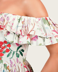 Luxury Poplin Floral Maxi Dress with Off-Shoulder Ruffle Neckline - Noētic