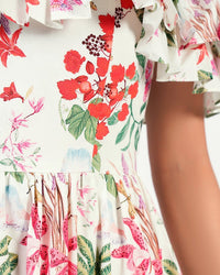 Luxury Poplin Floral Maxi Dress with Off-Shoulder Ruffle Neckline - Noētic