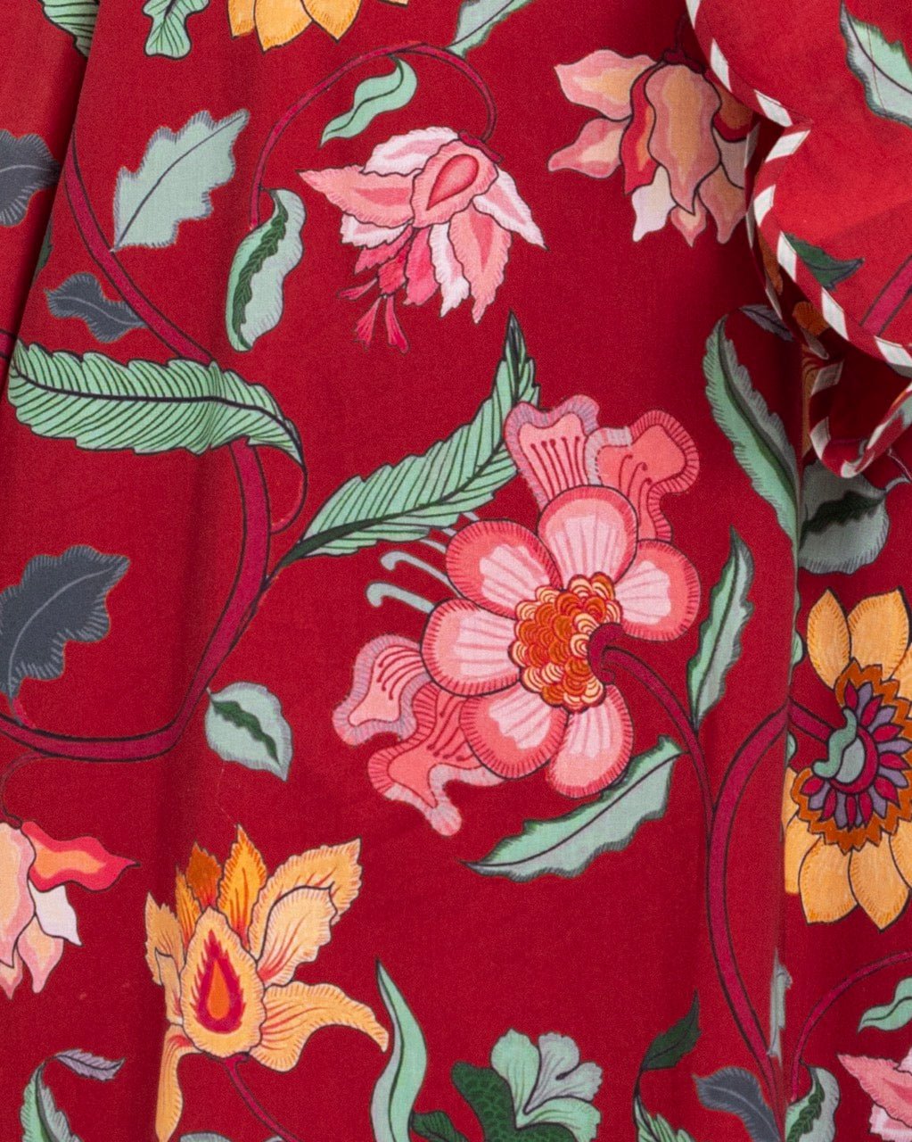 Maroon Red Floral Maxi Dress with Square Neckline - Noētic