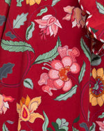 Maroon Red Floral Maxi Dress with Square Neckline - Noētic