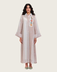 Maxi Shirt Dress with Handcrafted Floral Embroidery - Noētic