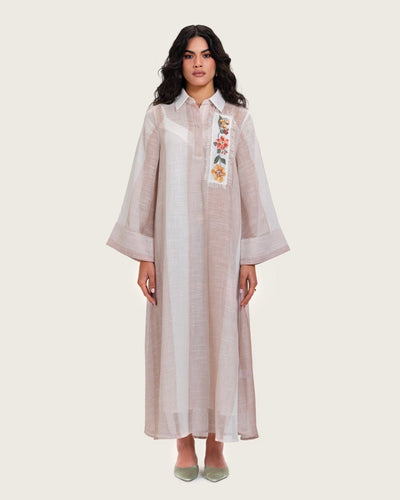 Maxi Shirt Dress with Handcrafted Floral Embroidery - Noētic