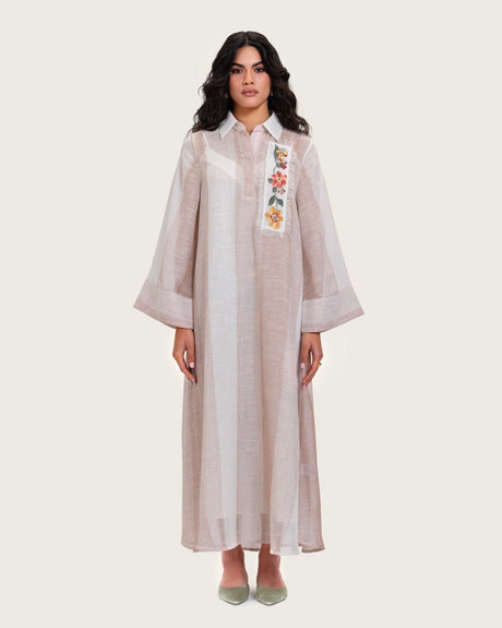 Maxi Shirt Dress with Handcrafted Floral Embroidery - Noētic