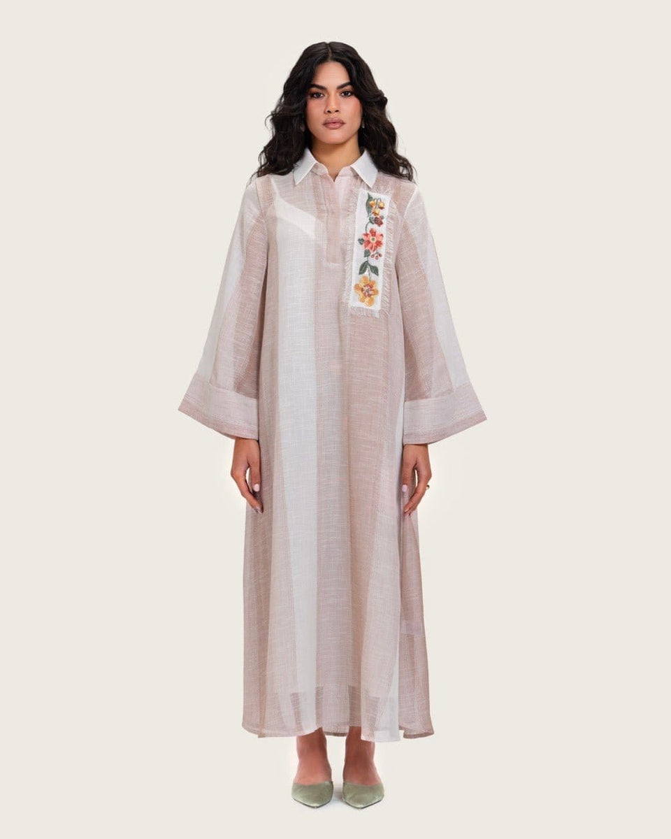 Maxi Shirt Dress with Handcrafted Floral Embroidery - Noētic