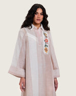 Maxi Shirt Dress with Handcrafted Floral Embroidery - Noētic