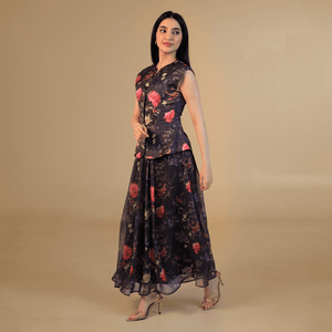 Midnight Floral with Gold Details Dress - Noētic
