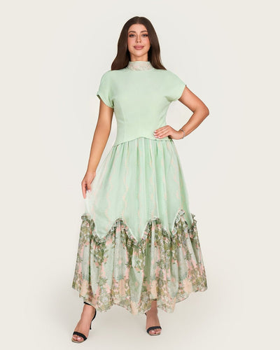 Mint Crepe & Chiffon Maxi Dress - Noētic