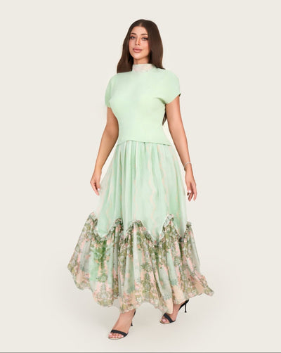 Mint Crepe & Chiffon Maxi Dress - Noētic