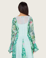 Mint Floral Chiffon Dress with Bell Sleeves - Noētic