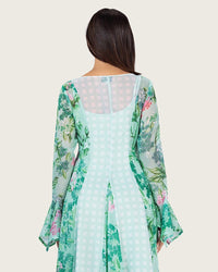 Mint Floral Chiffon Dress with Bell Sleeves - Noētic
