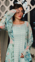 Mint Floral Chiffon Dress with Bell Sleeves - Noētic