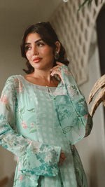 Mint Floral Chiffon Dress with Bell Sleeves - Noētic