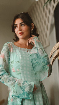 Mint Floral Chiffon Dress with Bell Sleeves - Noētic