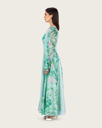 Mint Floral Chiffon Dress with Bell Sleeves - Noētic
