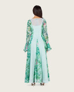 Mint Floral Chiffon Dress with Bell Sleeves - Noētic