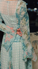Mint Floral Chiffon Dress with Bell Sleeves - Noētic
