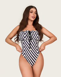 Nautical Stripe Swimsuit Set with Adjustable Straps & Skirt Cover-Up - Noētic