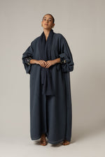 Navy Blue Abaya with Sunflower Beaded Details - Noētic