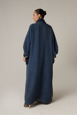 Navy Blue Abaya with Sunflower Beaded Details - Noētic