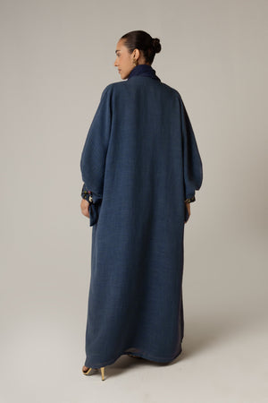Navy Blue Abaya with Sunflower Beaded Details - Noētic