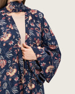 Navy Floral Open Abaya Dress - Noētic