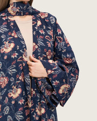 Navy Floral Open Abaya Dress - Noētic