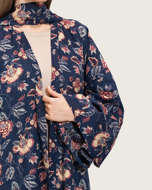 Navy Floral Open Abaya Dress - Noētic