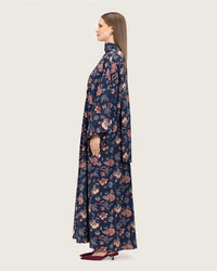 Navy Floral Open Abaya Dress - Noētic