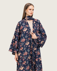 Navy Floral Open Abaya Dress - Noētic