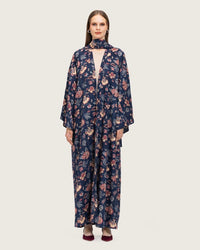 Navy Floral Open Abaya Dress - Noētic