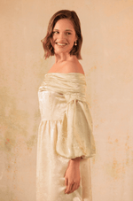 Off-Shoulder Classic Satin Jacquard Dress - Noētic