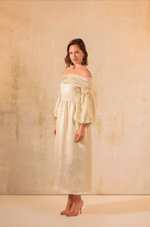 Off-Shoulder Classic Satin Jacquard Dress - Noētic