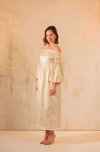Off-Shoulder Classic Satin Jacquard Dress - Noētic