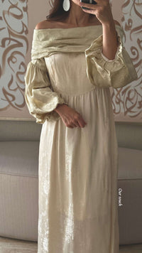 Off-Shoulder Classic Satin Jacquard Dress - Noētic