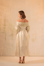 Off-Shoulder Classic Satin Jacquard Dress - Noētic