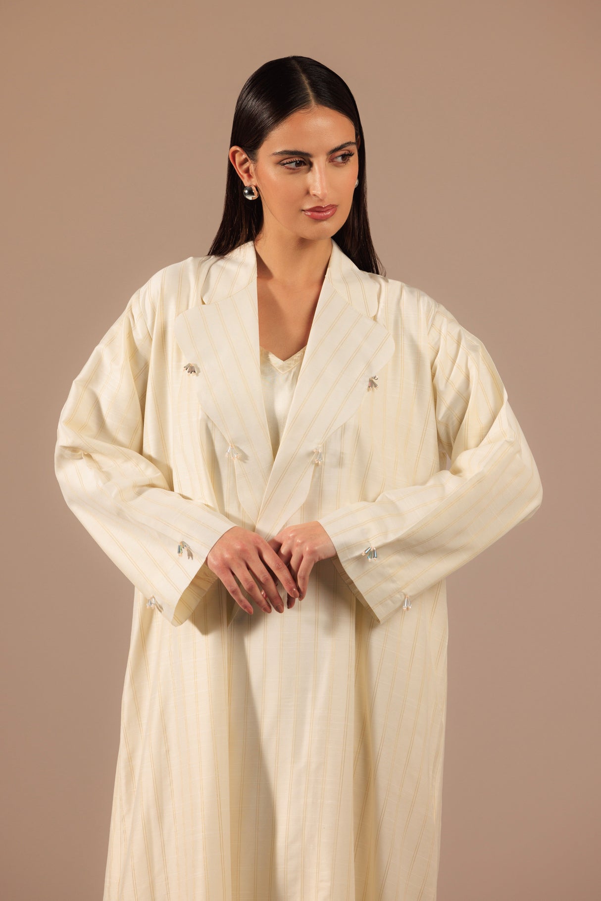 Off-White Embellished Blazer-style Abaya - Noētic