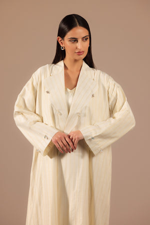 Off-White Embellished Blazer-style Abaya - Noētic