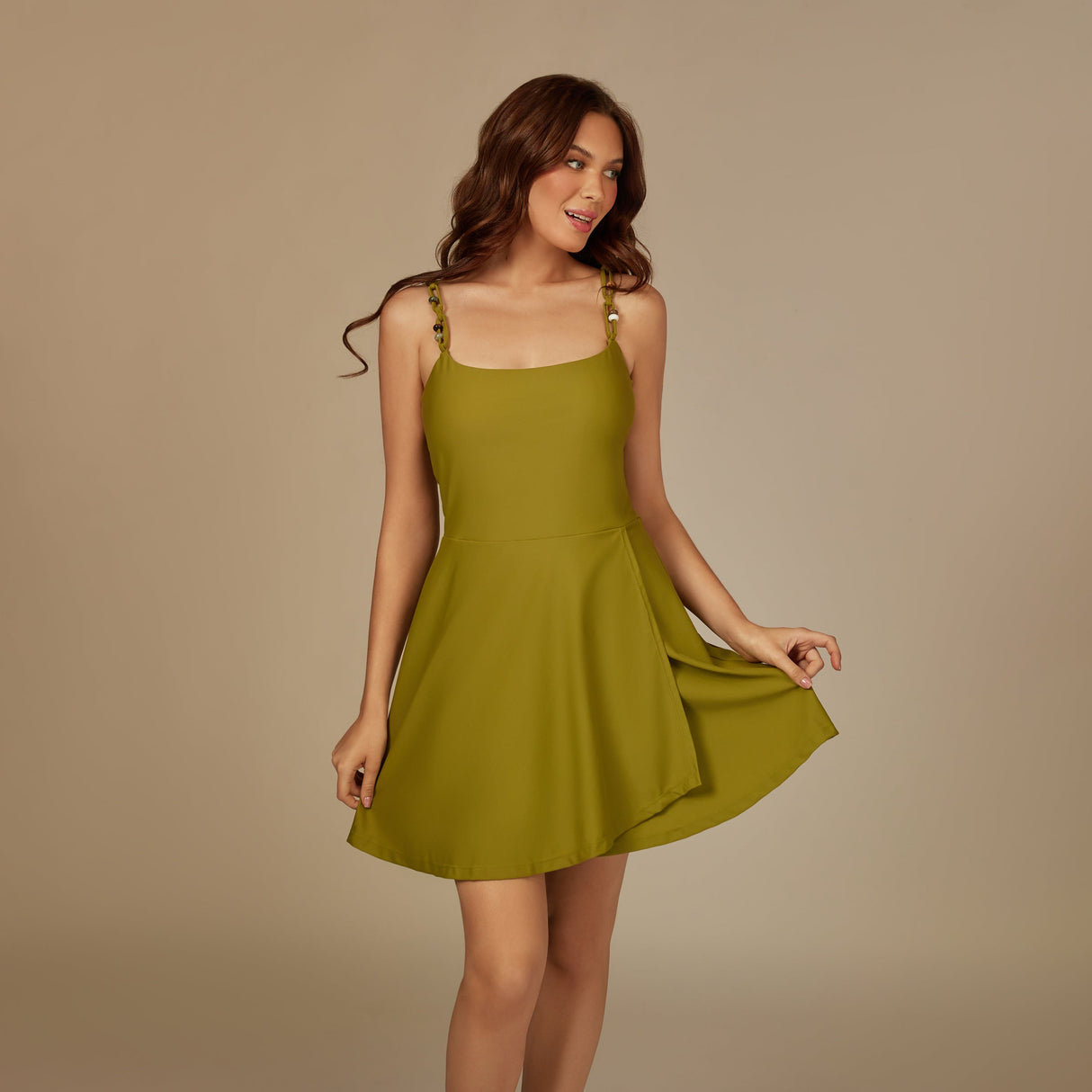 Olive Glow one-piece Swim Dress - Noētic