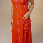Orange Fish Print Lace-Up Cotton Dress - Noētic