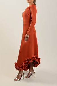 Orange Ruffled Hem Dress - Noētic