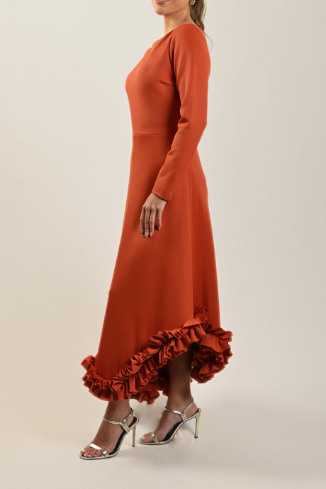 Orange Ruffled Hem Dress - Noētic