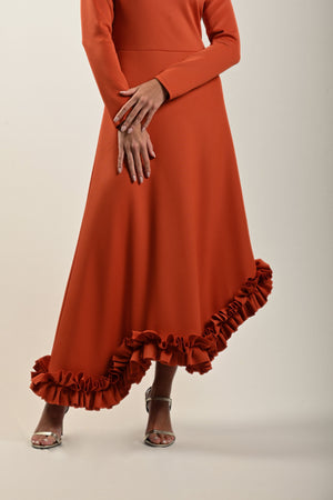 Orange Ruffled Hem Dress - Noētic