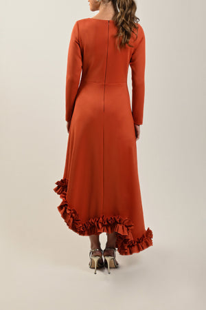 Orange Ruffled Hem Dress - Noētic