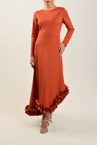 Orange Ruffled Hem Dress - Noētic