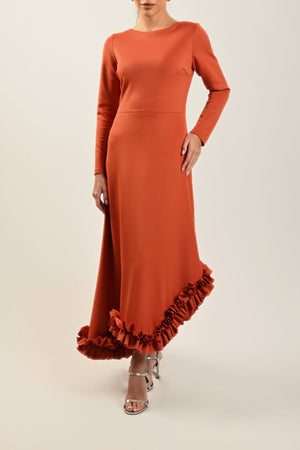 Orange Ruffled Hem Dress - Noētic