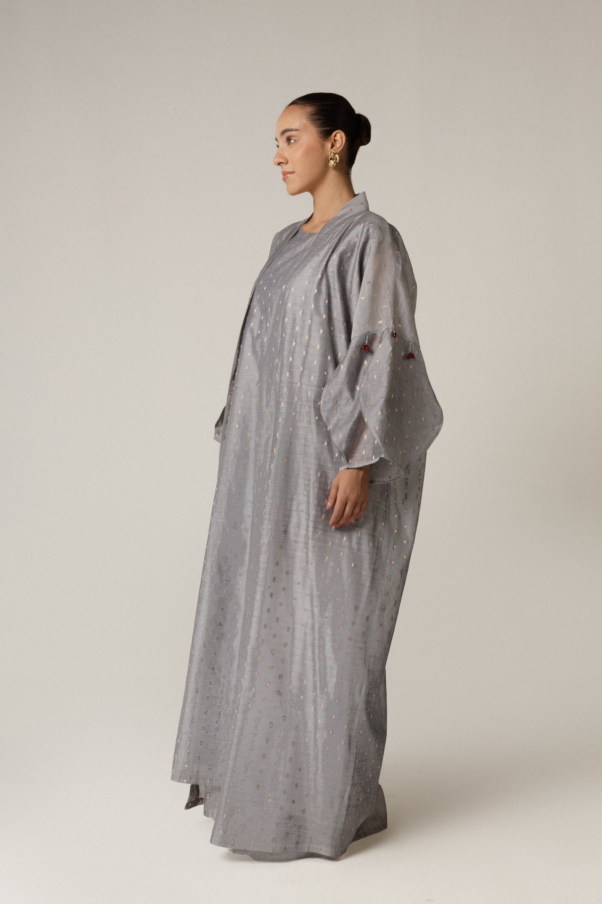 Organza Jaquard Hand Embellished Beaded Tassels Abaya Set - Noētic