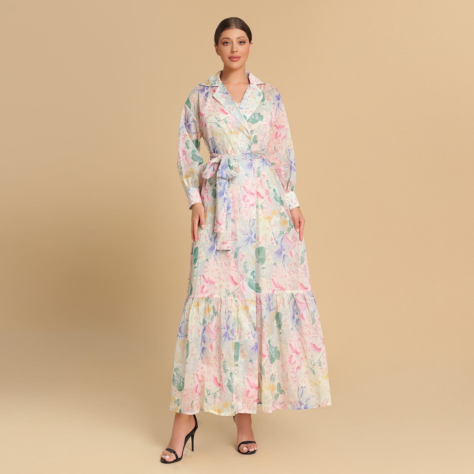Pastel Floral Chiffon wrap Dress XS