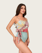 Patchwork Print One-Piece Swimsuit with Side Wrap Detail and Removable Straps - Noētic